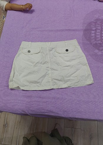 Beyaz Rahat Kesim Kadın Mini Etek - Görsel 4