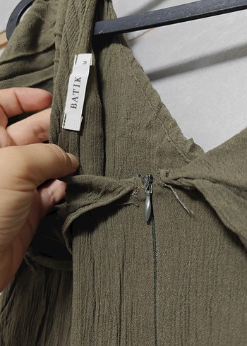 Kadın Haki Keten Uzun Salaş Tulum - Görsel 6