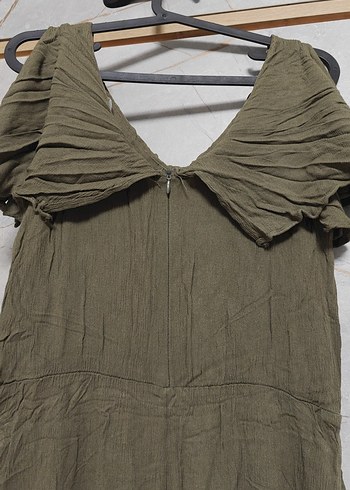 Kadın Haki Keten Uzun Salaş Tulum - Görsel 5