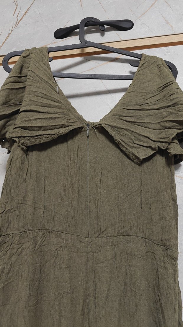 Kadın Haki Keten Uzun Salaş Tulum - Görsel 5