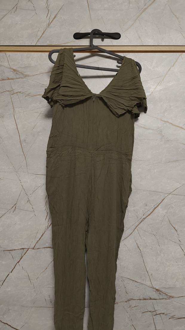 Kadın Haki Keten Uzun Salaş Tulum - Görsel 4