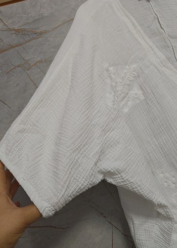Zara Beyaz Nakışlı Keten Mini Kimono