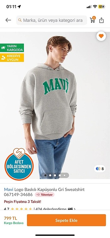 Mavi kapüşonlu sweat