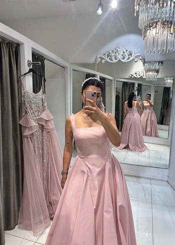 Diğer Pudra Rengi Uzun Abiye Elbise