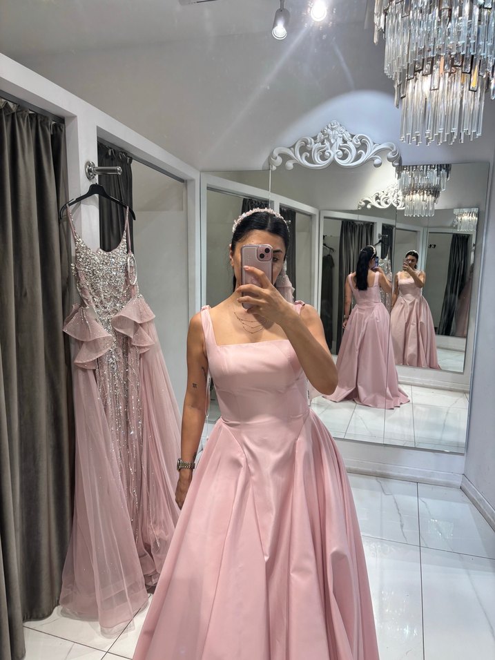 Pudra Rengi Uzun Abiye Elbise - Görsel 4