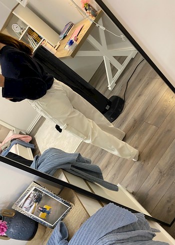 Kadın Beyaz Midi Boy Bol Kesim Denim Pantolon - Görsel 2