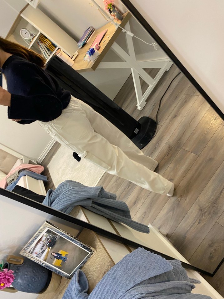 Kadın Beyaz Midi Boy Bol Kesim Denim Pantolon - Görsel 2