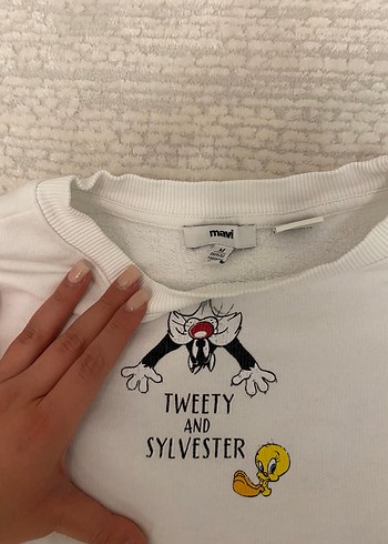 Beyaz Oversize Kısa Kollu Sweatshirt - Görsel 2