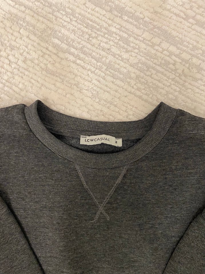 Gri Kadın Bisiklet Yaka Uzun Kollu Sweatshirt - Görsel 2