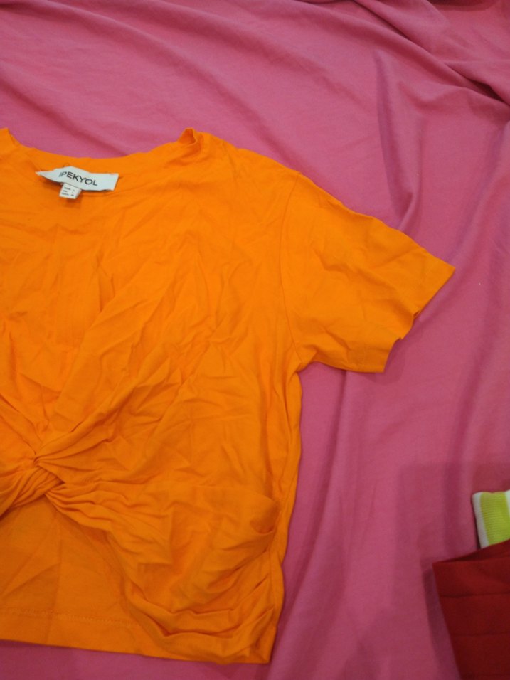 Kız Çocuk Sarı Kısa Kollu Salaş Tişört - Görsel 2