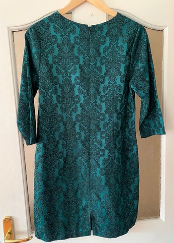 Vintage Desenli zümrüt yeşili elbise - Görsel 2