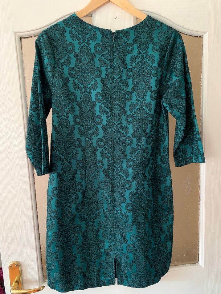 Vintage Desenli zümrüt yeşili elbise - Görsel 2