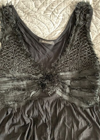 McKenzy Siyah Uzun Drapeli Gotik Elbise - Görsel 5