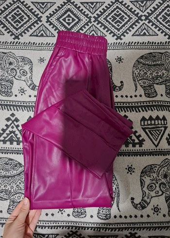On Fashion Vintage Kadın Pembe Deri Pantolon