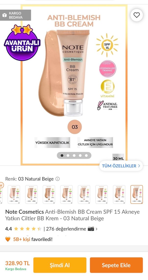 Note Anti-Blemish BB Krem SPF15 Bej - Görsel 3