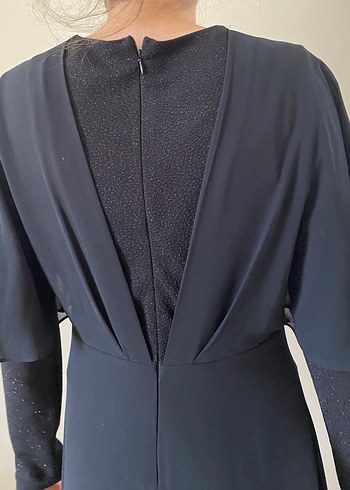 Siyah Yüksek Yakalı Uzun Kollu Uzun Elbise - Görsel 11