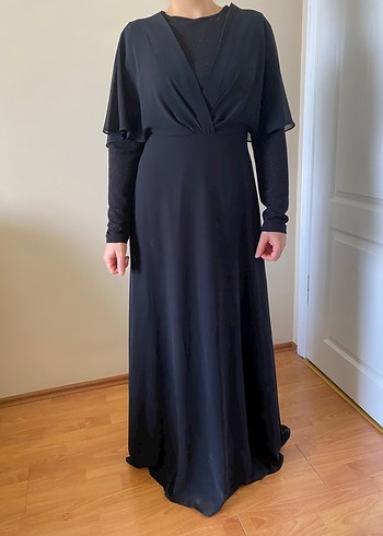 Siyah Yüksek Yakalı Uzun Kollu Uzun Elbise - Görsel 8