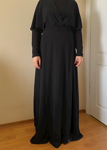 Siyah Yüksek Yakalı Uzun Kollu Uzun Elbise - Görsel 7