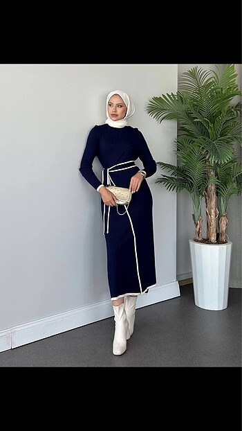 Kadın bağlamlı triko elbise lacivert