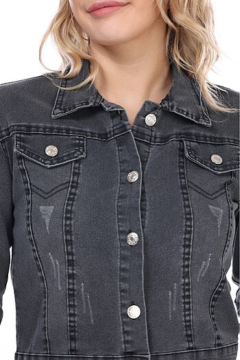 Kadın kısa kot ceket jean - Görsel 2