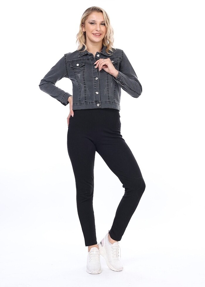 Kadın kısa kot ceket jean - Görsel 5