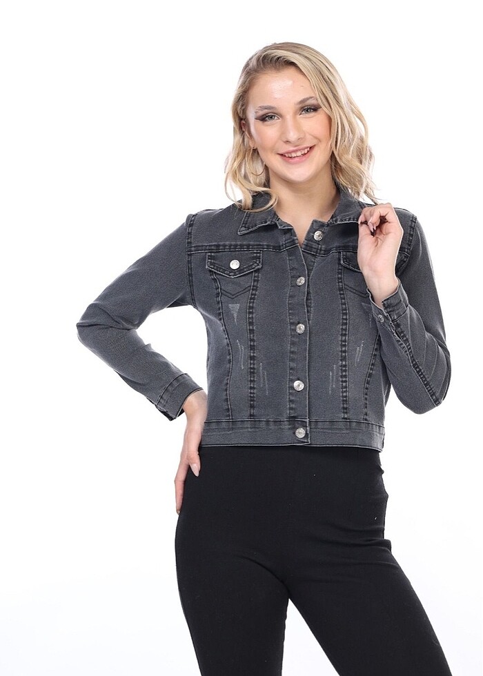 Kadın kısa kot ceket jean - Görsel 3