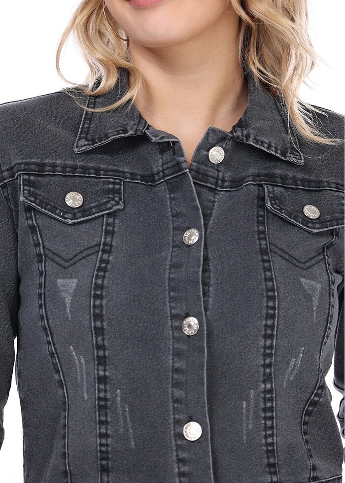 Kadın kısa kot ceket jean - Görsel 2