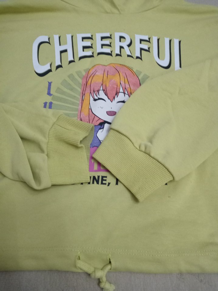 Sarı Kapüşonlu Baskılı Sweatshirt - Görsel 3