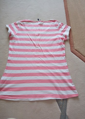 Kız Çocuk Pembe Çizgili V Yakalı Tişört - Görsel 9