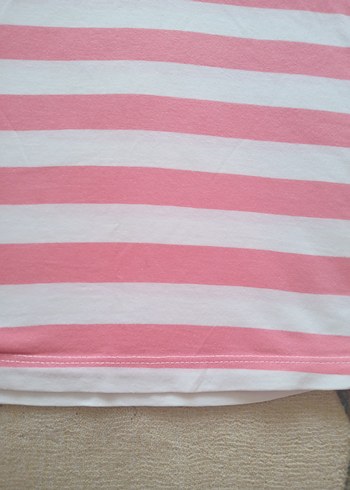 Kız Çocuk Pembe Çizgili V Yakalı Tişört - Görsel 8
