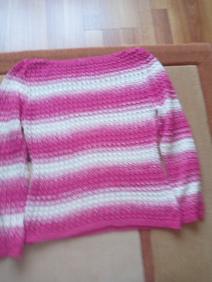 Pembe Çizgili Uzun Kollu Triko Kazak - Görsel 4