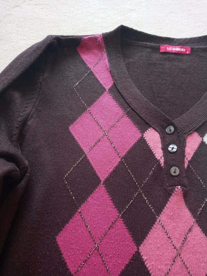 Kahverengi Uzun Kollu Triko Kazak - Görsel 3