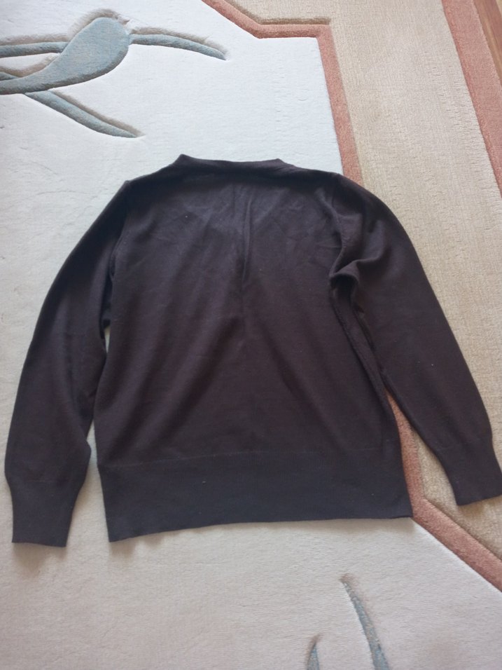 Kahverengi Uzun Kollu Triko Kazak - Görsel 4