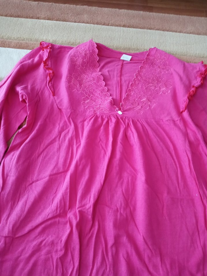 Pembe Kadın Kısa Kollu Uzun Gecelik - Görsel 4