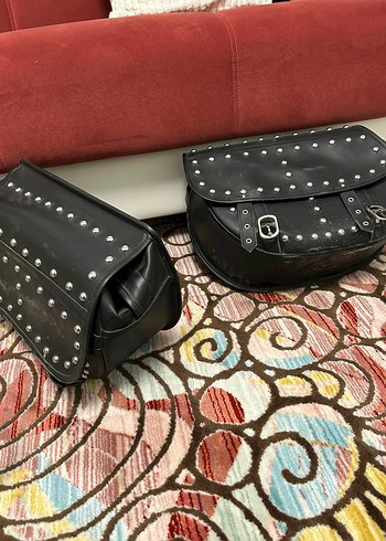 Tokalı Siyah Deri Motosiklet çantası - Görsel 2