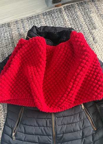 Kırmızı Dokulu el örgüsü Sıcak geniş şal - Görsel 3