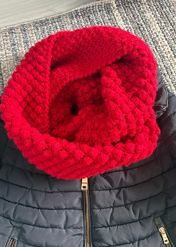 Kırmızı Dokulu el örgüsü Sıcak geniş şal - Görsel 4