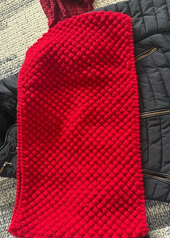 Kırmızı Dokulu el örgüsü Sıcak geniş şal - Görsel 8