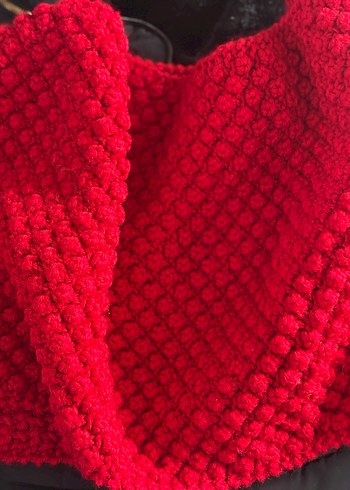 Kırmızı Dokulu el örgüsü Sıcak geniş şal - Görsel 5