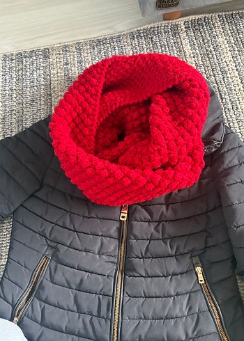 Kırmızı Dokulu el örgüsü Sıcak geniş şal - Görsel 6