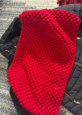 Kırmızı Dokulu el örgüsü Sıcak geniş şal - Görsel 2
