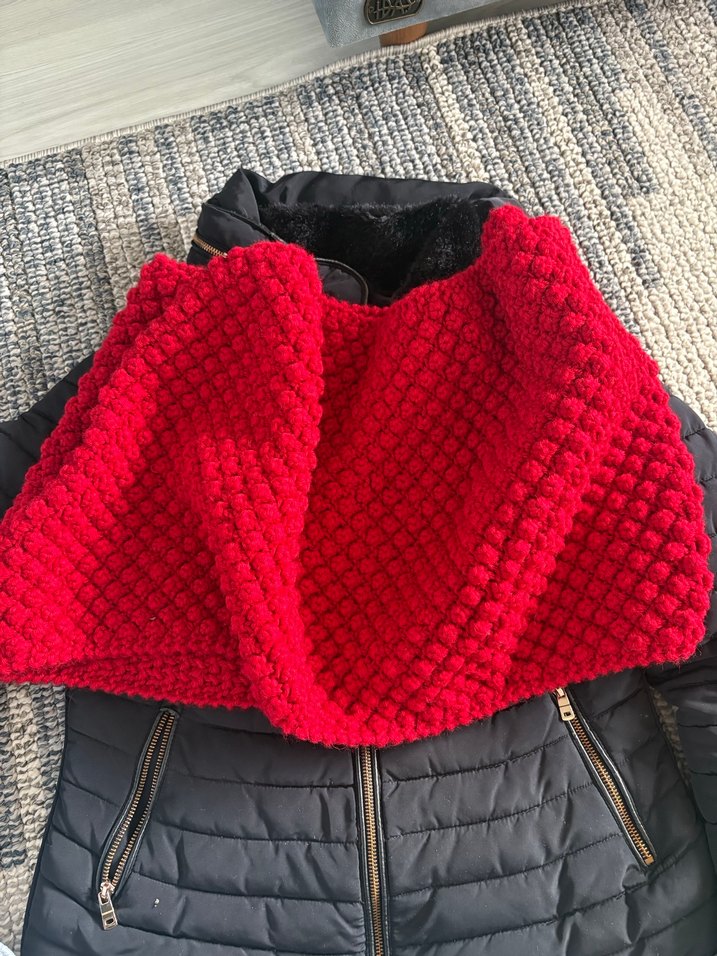 Kırmızı Dokulu el örgüsü Sıcak geniş şal - Görsel 3