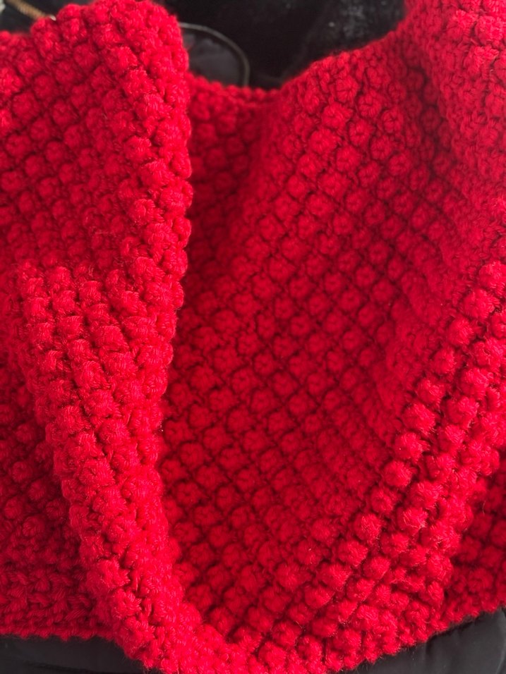 Kırmızı Dokulu el örgüsü Sıcak geniş şal - Görsel 5