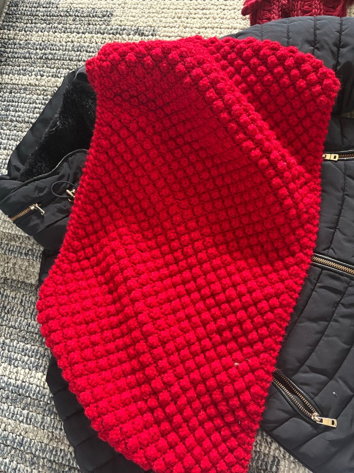 Kırmızı Dokulu el örgüsü Sıcak geniş şal - Görsel 2