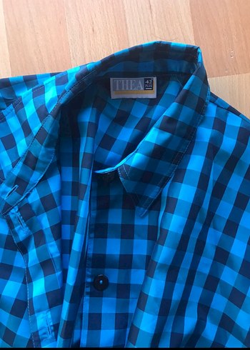 Düğmeli mavi Kareli Kadın Gömlek - Görsel 2