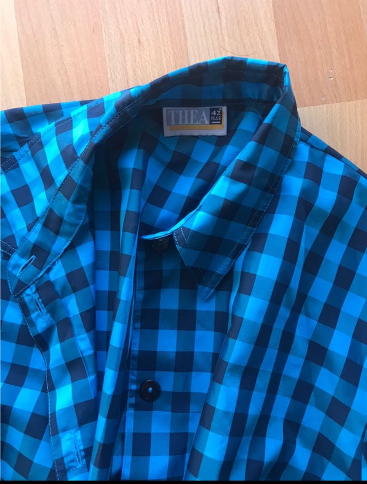 Düğmeli mavi Kareli Kadın Gömlek - Görsel 2