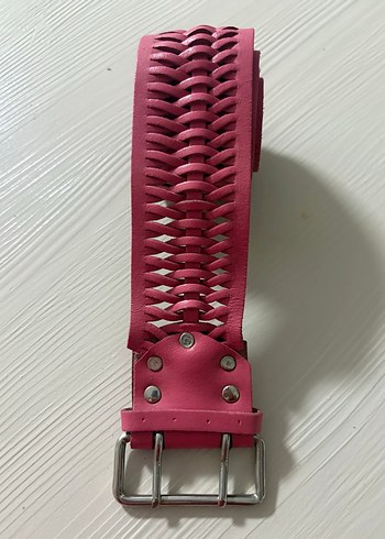 Pembe hakiki Deri Örgülü Tokalı Kadın Kemer - Görsel 11