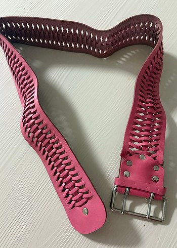 Pembe hakiki Deri Örgülü Tokalı Kadın Kemer - Görsel 4