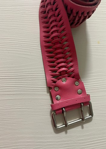 Pembe hakiki Deri Örgülü Tokalı Kadın Kemer - Görsel 9