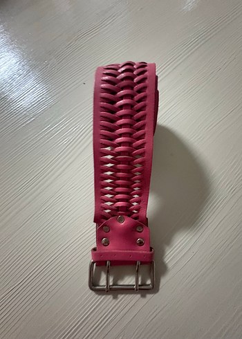 Pembe hakiki Deri Örgülü Tokalı Kadın Kemer - Görsel 2